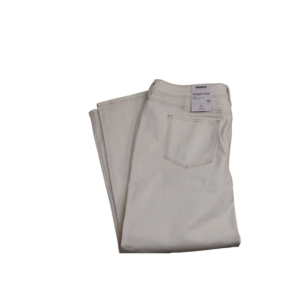 Sonoma Goods For Life Straight Crop Jeans High Rise Cream Off White Size 18‎ NEW